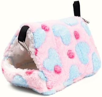 Cozy Hideout House for Small Animals - Soft Washable Bed for Guinea Pigs, Chinchillas, Hamsters and Hedgehogs Warm Comfortable Pet Hideaway with Plush and Fleece for Winter (Pink)