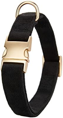 Soft Corduroy Fibric Dog Collar with High Grade Metal Buckle, for Small Dogs(Black,Small:10-15")