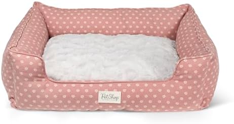 Fringe Studio Ditsy Block Dark Blush 29" W x 24" D x 9" H Medium Rectangular Cuddler Pet Bed W/Reversible Cushion, 100% Cotton Canvas Exterior, Machine Washable, PetShop Collection (755MD002)