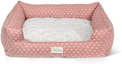Fringe Studio Ditsy Block Dark Blush 29" W x 24" D x 9" H Medium Rectangular Cuddler Pet Bed W/Reversible Cushion, 100% Cotton Canvas Exterior, Machine Washable, PetShop Collection (755MD002)