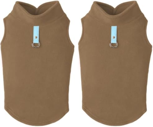 Gooby Fleece Vest Dog Sweater - Clay, Medium - Warm Pullover Fleece Dog Jacket with O-Ring Leash - Winter Small Dog Sweater Coat - Cold Weather Dog Clothes for Small Dogs Boy or Girl (Pack of 2)