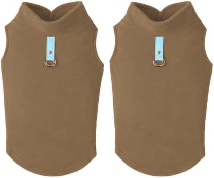 Gooby Fleece Vest Dog Sweater - Clay, Medium - Warm Pullover Fleece Dog Jacket with O-Ring Leash - Winter Small Dog Sweater Coat - Cold Weather Dog Clothes for Small Dogs Boy or Girl (Pack of 2)