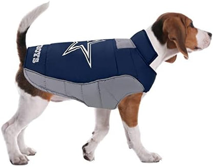 NFL Dallas Cowboys Puffer Vest for Dogs & Cats, Size Small. Warm, Cozy, and Waterproof Dog Coat, for Small and Large Dogs/Cats. Best NFL Licensed PET Warming Sports Jacket