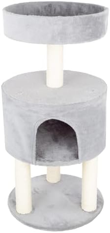 4-Tier Round Cat Tower - Large Cat Condo, Napping Perch, and 4 Sisal Rope Scratching Posts - Cat Tree for Indoor Cats by PETMAKER (Gray)