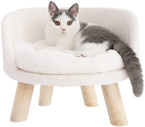 Elevated Dog Bed: Cat Bed for Indoor Cats with Cozy Pad Waterproof - Nordic Cat Stool Chair with Sturdy Wood Legs Anti Slip for Puppy Kitten
