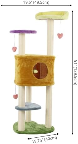 CTR1002A Aisling 51" 4-Tier Modern Sisal Heart Cat Tree with Scratching Posts, Napping Perch, and Dangling Toys, Multi