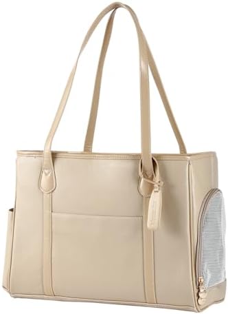 Stylish Dog Purse Carrier, Leather Pet Carrier Bag for Small Dogs Cats Puppy, Airline Approved Soft-Sided Carrier Ivory