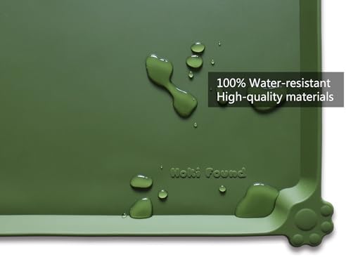 Hoki Found Large Silicone Non Slip Dog Cat Feeding Mats - Waterproof Tray Placemat for Carpet - Dark Olive