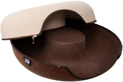 Travel Cat Tunnel Bed Cave - 21 Inch Large Premium Round Donut Cat Cave for Indoor Cats, Kitten - Detachable Cat Hideaway Cat Bed with Tunnel for Playing, Scratching, Sleeping (Chocolate & Cream)