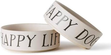 Fringe Studio HAPPY DOG Medium Stoneware Pet Bowl, PetShop Collection (479107) (Pack of 2)
