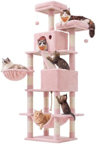 Feandrea Cat Tree, 81.1-Inch Large Cat Tower, Multi-Level Condo, Jelly Pink