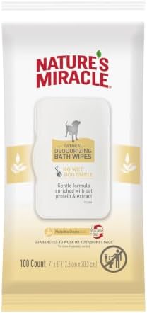 Nature’s Miracle Oatmeal Deodorizing Bath Wipes, 100 Count, Tub-Free Bath Wipes for Dogs Deodorize, Freshen and Condition Coat, Soothing Wipes Help Reduce Itching, with Oat Protein and Aloe Vera