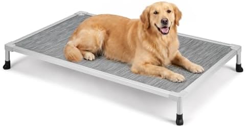 Veehoo Chew Proof Elevated Dog Bed, Silver Aluminum Dog Cot, Pre-Assembled