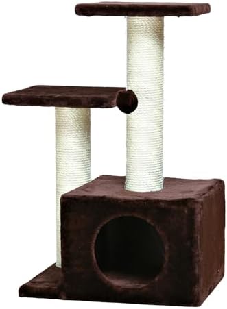 TRIXIE Valencia Scratching Post with Condo, Two Platforms, Dangling Cat Toy, Brown