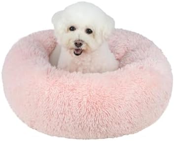 Best Pet Supplies Round Calming Dog Bed for Small, Medium & Large Dogs, Plush Donut Cuddler Pet Bed w/Raised Rim for Head, Neck Support, Anti-Slip Bottom Washable Bed - Pink, 30 x 30 x 8