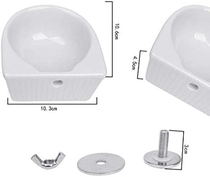 Small Animals Bowl, Detachable Cage Feeder Pet Ceramic Water & Food Feeder, Small Animal Supplies for Rabbit Parrot Squirrels Chinchilla Hamster Ferret (White, M)
