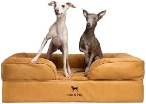 NOAH & PAW Large Dog Bed, 35x25x11 Inch, Orthopedic Dog Beds, Eggshell Memory Foam Infused with Cooling Gel, Inner Cover, Water Resistant, Machine Washable (Faux Leather)