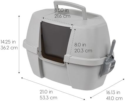 IRIS USA Large Corner Cat Litter Box, Space Saver, Gray