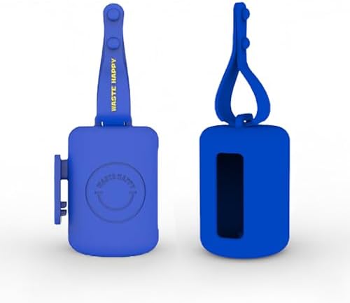 Dog Poop Bag Dispenser with 15 14" Bags Capacity – Blue Silicone Dog Poop Bag Holder for Leash | Durable, Portable & Refillable Waste Bag Case | Only Fits Waste Happy bags