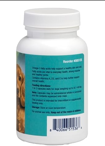 Covetrus Omega-3 Soft Gels for Medium Dogs – Essential Fatty Acids with Vitamins A, E & D3 – Skin, Coat & Joint Supplement – 60 Count