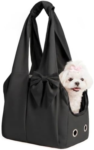 Fashion Dog Purse Carrier for Small Dogs and Cats, Soft-Sided Puppy Tote Bag Under 15 lbs, Lightweight Pet Carrier with 4 Pockets, Smart Zipper Lock, Pet Travel Bag for Travel Outdoor(Black)