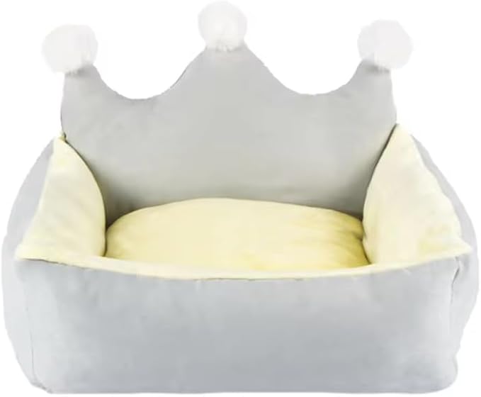 Cute Crown Pet Princess Beds for Small Dogs Luxurious Crown Dog Priness Beds Winter Warm Puppy Cat Sofa Bed Shih Tzu Yorkies Kennels Removable Mascotas Supplies (Gray Crown, S Below 4.0kg)