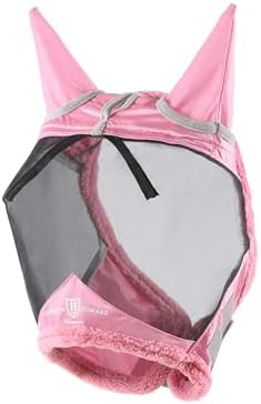 Harrison Howard Horse Fly Mask UV Protective Fine Mesh with Extra Wool Soft Touch on Skin Fly and UV Protection Light Pink-Black M