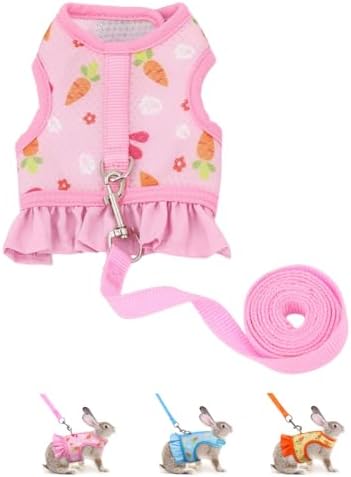 Bunny Harness and Leash,Proof Walking Escape Cute Floral Mesh Vest Breathable Rabbit Clothes for Bunnies, Hiking, Training for Ferret Kitten Puppy Small Rabbit Harness Pink L