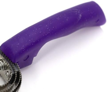 Jeffers Equine Sparkle Grip Reversible Curry Comb for Horses, Stainless Steel Spring Horse Grooming Comb for Shedding, Bathing & Coat Care, Dual Tooth Grooming Tool w/Rotating Flexible Head - Purple