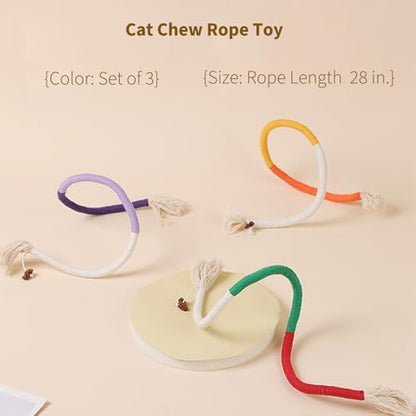 Cat Chew Toys (3-Pack) - 27.5 Inch Refillable Catnip Rope Toys for Indoor Cats & Kittens, Safe Dental Cleaning & Interactive Toy - Natural Kitty Toys for All Breeds