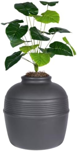 Good Pet Stuff Original Hidden Litter Box Planter, Decorative Cat Litter Enclosure, Carbon Filter, Faux Plant, Round Design, Easy Clean Litter Tray, Essentials Kit, Broad Leaf Plant, Charcoal Black