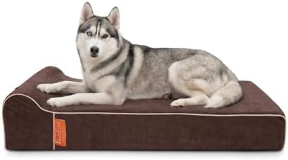 Laifug Orthopedic Memory Foam Extra Large Dog Bed with Pillow and Durable Waterproof Liner and Removable Washable Cover and Smart Design (Large (46" x 28" x 8"), Chocolate)
