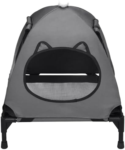 Pozico Elevated Dog Bed with Canopy and Breathable Mesh for Small Dog and Cat, 18.5x18.5x16.9 inch, Dark Gray