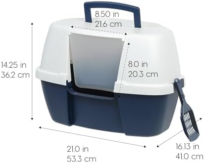 IRIS USA Large Corner Cat Litter Box, Space Saver, Navy/White