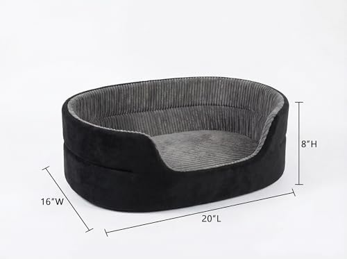 Small Dog Bed Cat Bed 16x20 Inch, Calming Pet Bed for Dogs & Cats, Machine Washable Dog Bed, Half-Enclosed Open-Top Velvet Anti-Anxiety Bed, Cozy Snuggle Bed (Black)