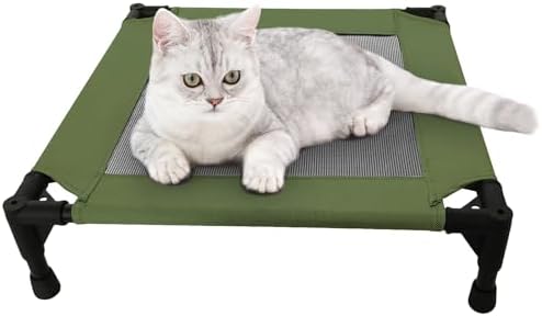 Pozico Elevated Pet Bed with Breathable Mesh for Small Cat and Dog, Raised Cooling Pet Cot for Puppy and Kitty, 18.9x18.9 inch (Olive Green)