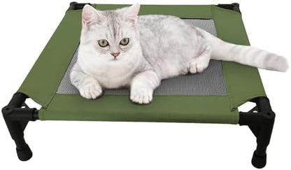 Pozico Elevated Pet Bed with Breathable Mesh for Small Cat and Dog, Raised Cooling Pet Cot for Puppy and Kitty, 18.9x18.9 inch (Olive Green)