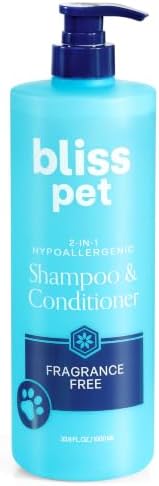 Bliss Pet Fragrance Free Dog Shampoo Conditioner and Detangler, 33.8 Fl Oz