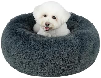 Best Pet Supplies Round Calming Dog Bed for Small, Medium & Large Dogs, Plush Donut Cuddler Pet Bed w/Raised Rim for Head, Neck Support, Anti-Slip Bottom Washable Bed - Gray, 27 x 27 x 7.5