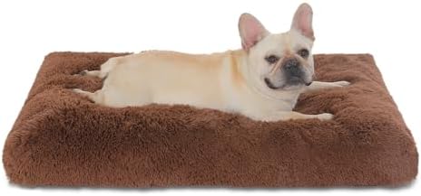 Bedfolks Waterproof Dog Crate Bed, Plush Dog Pad, 35"x23", Solid Brown