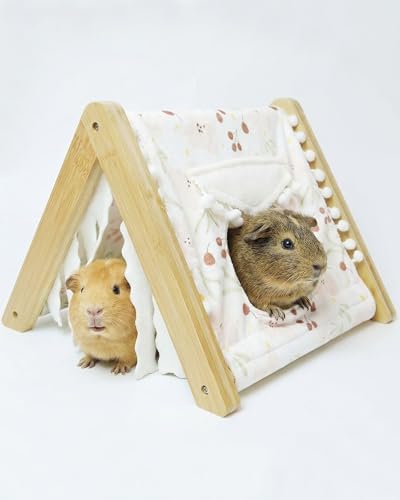 Guinea Pig House, Bamboo Hideout with Window, Bottomless Cage Accessory