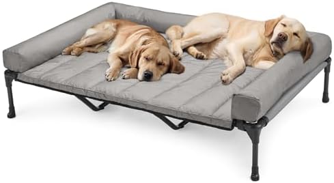 Veehoo Outdoor Elevated Dog Bed with Waterproof Bolster Cushion, Cooling