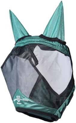 Harrison Howard Horse Fly Mask with Ears, Half Face Fly Mask for Horses, UV Protection, Large Eye Space Hunter Green XL