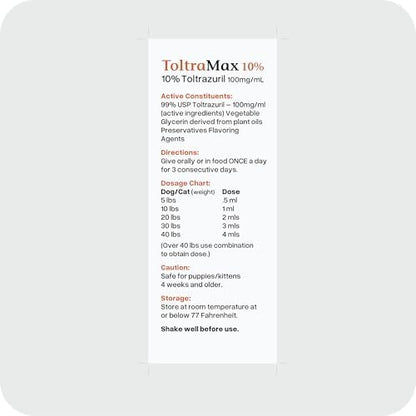 Toltrazuril 10.0% for Horses, Dogs, Cats, 120mL/4 Ounce, for Non-Food Chain Animals