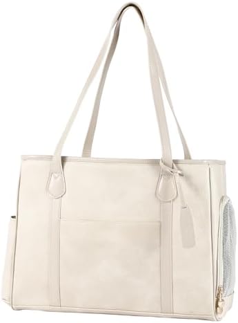 Stylish Dog Purse Carrier, Leather Pet Carrier Bag for Small Dogs Cats Puppy, Airline Approved Soft-Sided Carrier Beige