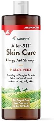 NaturVet Aller-911 Skin Care Allergy Aid Pet Shampoo with Aloe Vera – Pet Health Supplement Shampoo & Grooming Aid for Dermatitis, Dog Skin Allergies, Itching, Hot Spots, Cat Rashes – 16 Oz.