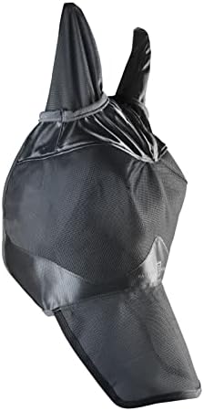 Harrison Howard UV-Proof Forelock Opening Reliable Protection Horse Fly Mask Long Nose with Ears Black Arabian Medium