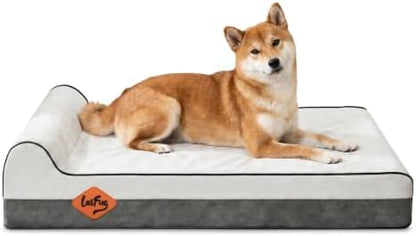 Laifug Orthopedic Memory Foam Dog Bed with Pillow and Durable Water Proof Liner & Removable Washable Cover & Smart Design Medium (34"x22"x5.5"), Dark Grey