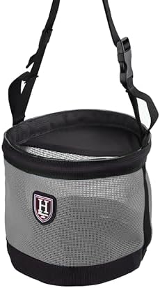 Harrison Howard Horse Muzzle Feed Bag Nylon Mesh Grain Feed Bag with Padded Neck Strap Adjustable Belt Dark Gray Large