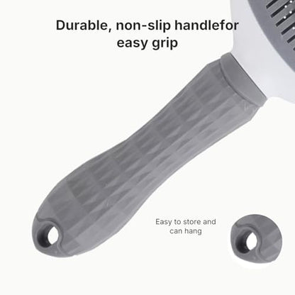 Pet Deshedding Brush，Self-Cleaning Slicker Grooming Tool with Soft Rubber Handle and Rounded Stainless Steel Pins, Removes Loose Undercoat and Tangles, Suitable for Long & Short Hair Pets